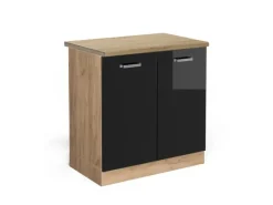 Vicco Spülenunterschrank R-Line Schwarz Hochglanz/Goldkraft Eiche 80 cm AP Eiche< Küchenschränke