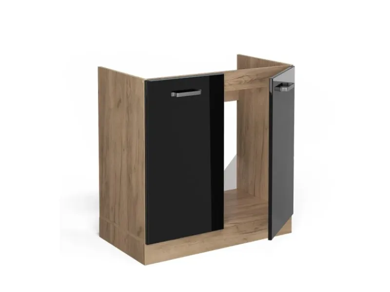 Vicco Spülenunterschrank R-Line Schwarz Hochglanz/Goldkraft Eiche 80 cm AP Eiche< Küchenschränke