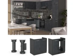 Vicco Spülenunterschrank R-Line Schwarz Beton/Anthrazit 80 cm ohne Arbeitsplatte< Küchenschränke