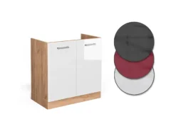 Vicco Spülenunterschrank R-Line Hochglanz/Goldkraft Eiche 80 cm AP Marmor< Küchenschränke