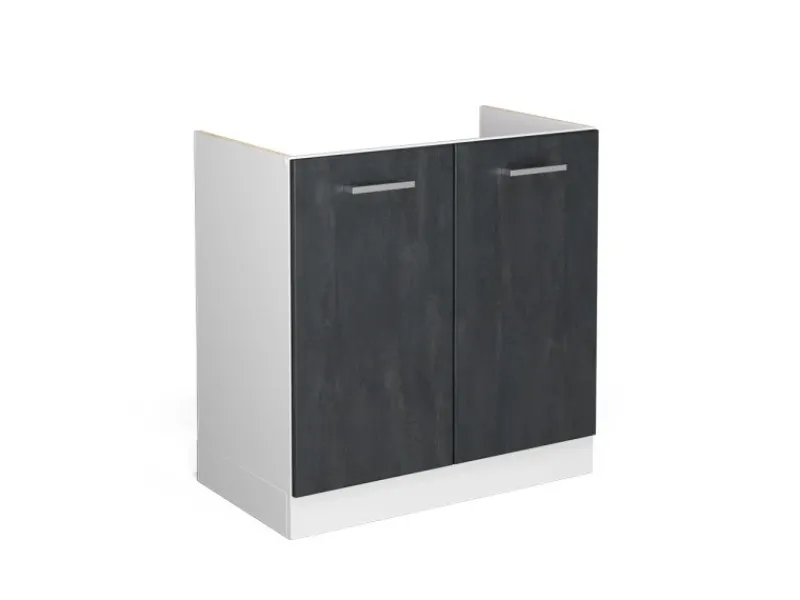 Vicco Spülenunterschrank R-Line Schwarz Beton/Weiß 80 cm ohne Arbeitsplatte< Küchenschränke