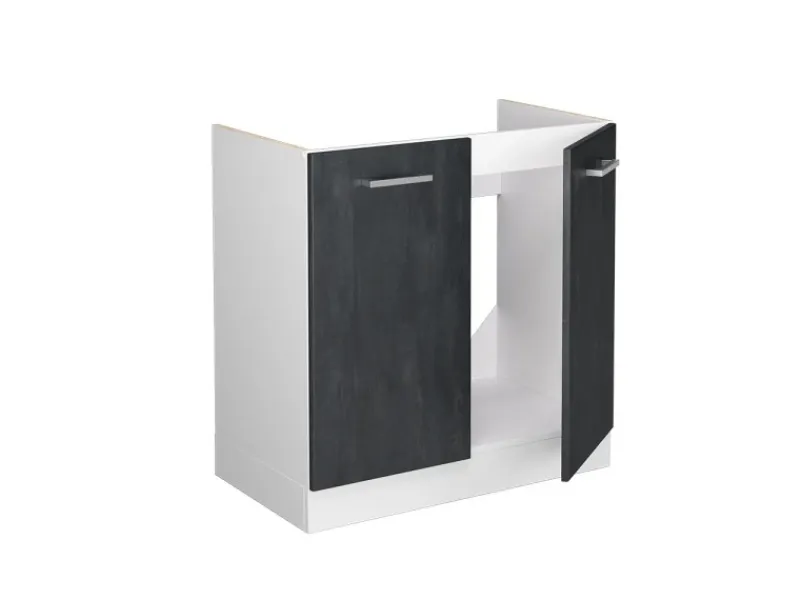 Vicco Spülenunterschrank R-Line Schwarz Beton/Weiß 80 cm ohne Arbeitsplatte< Küchenschränke