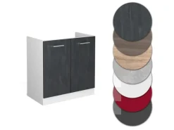 Vicco Spülenunterschrank R-Line Schwarz Beton/Weiß 80 cm ohne Arbeitsplatte< Küchenschränke