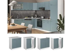 Best Vicco Spülenunterschrank R-Line Küchenunterschrank für die Spüle Blau-Grau/Weiß 80 cm AP Marmor Blaugrau