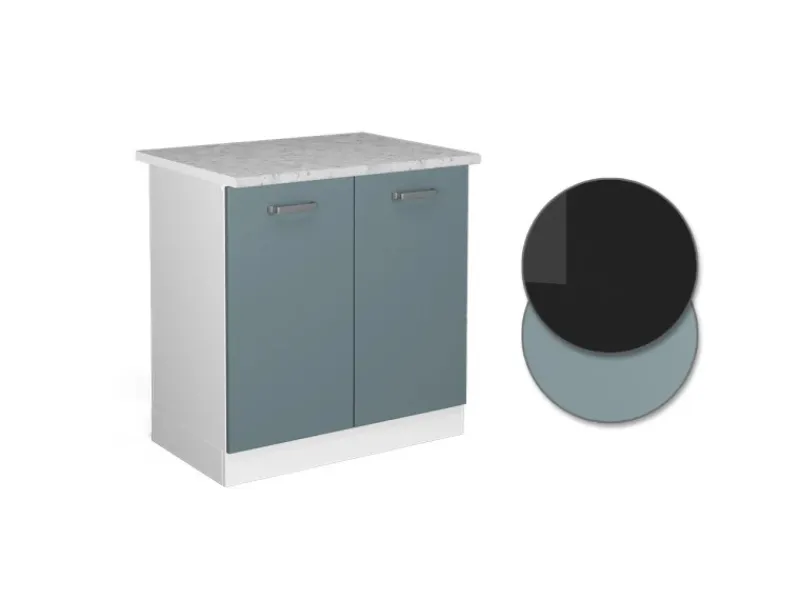 Best Vicco Spülenunterschrank R-Line Küchenunterschrank für die Spüle Blau-Grau/Weiß 80 cm AP Marmor Blaugrau
