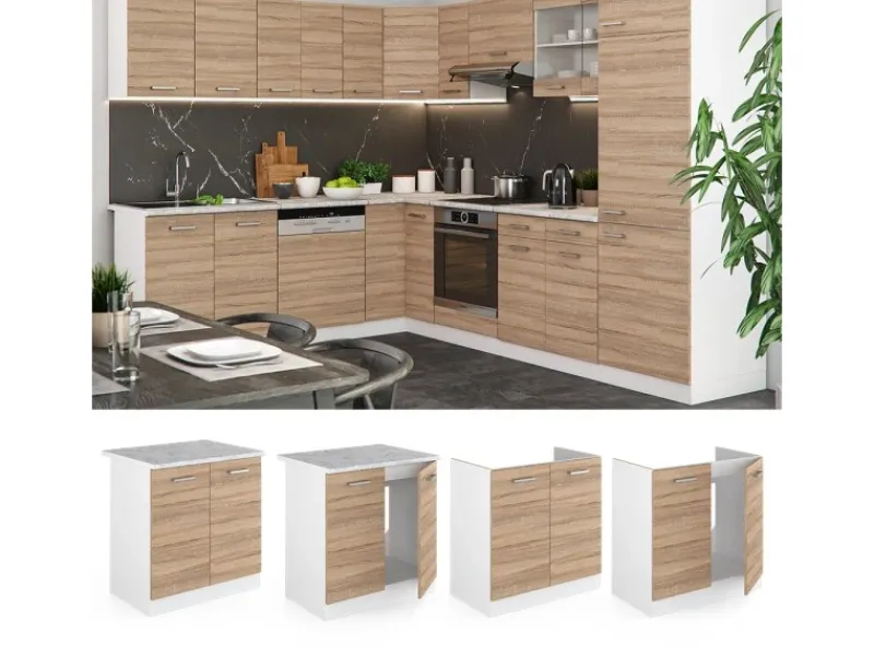 Küchenschränke<Vicco Spülenunterschrank R-Line Küchenunterschrank für die Spüle Sonoma/Weiß 80 cm AP Anthrazit
