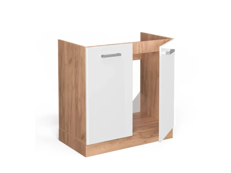 Hot Vicco Spülenunterschrank R-Line Hochglanz/Goldkraft Eiche 80 cm AP Anthrazit Weiß