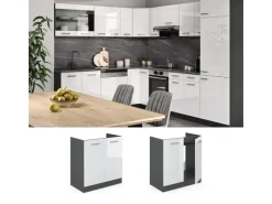 Vicco Spülenunterschrank R-Line Hochglanz/Anthrazit 80 cm ohne Arbeitsplatte Weiß