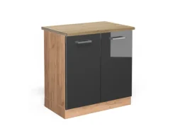 Vicco Spülenunterschrank R-Line Hochglanz/Goldkraft Eiche 80 cm AP Eiche< Küchenschränke