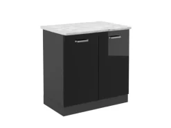 Vicco Spülenunterschrank R-Line Schwarz Hochglanz/Anthrazit 80 cm AP Marmor< Küchenschränke