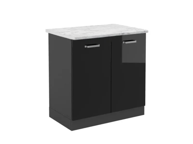 Vicco Spülenunterschrank R-Line Schwarz Hochglanz/Anthrazit 80 cm AP Marmor< Küchenschränke
