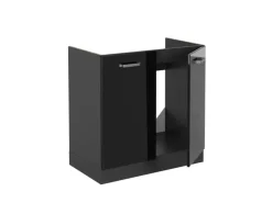 Vicco Spülenunterschrank R-Line Schwarz Hochglanz/Anthrazit 80 cm AP Marmor< Küchenschränke