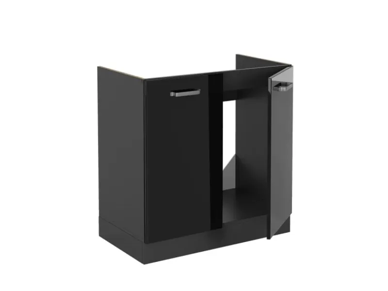 Vicco Spülenunterschrank R-Line Schwarz Hochglanz/Anthrazit 80 cm AP Marmor< Küchenschränke