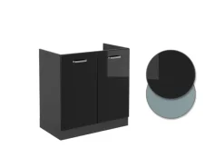 Vicco Spülenunterschrank R-Line Schwarz Hochglanz/Anthrazit 80 cm AP Marmor< Küchenschränke