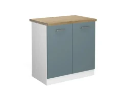 Küchenschränke<Vicco Spülenunterschrank R-Line Küchenunterschrank für die Spüle Blau-Grau/Weiß 80 cm AP Eiche