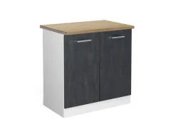 Vicco Spülenunterschrank R-Line Küchenunterschrank für die Spüle Schwarz Beton/Weiß 80 cm AP Eiche< Küchenschränke