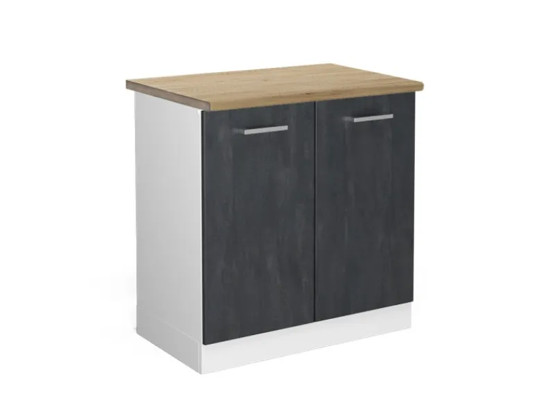 Vicco Spülenunterschrank R-Line Küchenunterschrank für die Spüle Schwarz Beton/Weiß 80 cm AP Eiche< Küchenschränke