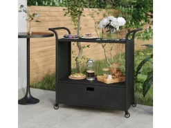 Outlet vidaXL Barwagen mit Schublade Schwarz 100x45x97 cm Poly Rattan