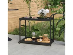 vidaXL Barwagen Schwarz 100x45x83 cm Poly Rattan< Servierwagen