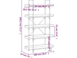 vidaXL Bücherregal 5 Böden Schwarz 100x33x180,5 cm Holzwerkstoff< Küchenregale