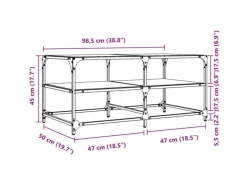 vidaXL Couchtisch mit Glasplatte Schwarz 98,5x50x45 cm Stahl Modell 1< Pfannen