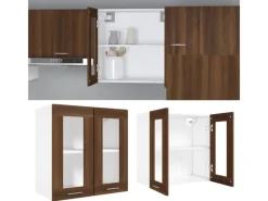 Outlet vidaXL Hängeschrank Glas Braun Eichen-Optik 60x31x60 cm Holzwerkstoff
