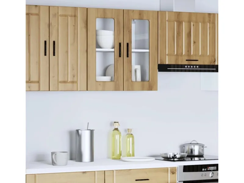 vidaXL Küchen-Hängeschrank mit Glastür Porto Artisan-Eiche 854156< Küchenschränke