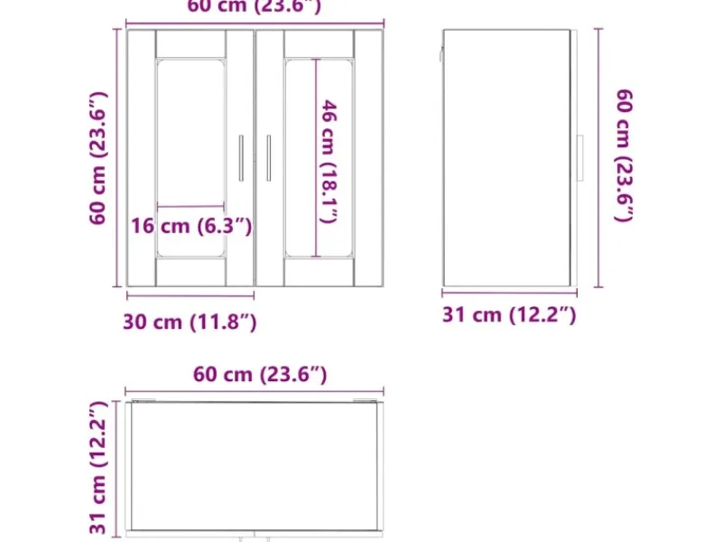 vidaXL Küchen-Hängeschrank mit Glastür Porto Artisan-Eiche 854156< Küchenschränke