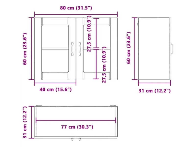 vidaXL Küchen-Hängeschrank mit Glastür Lucca Holzwerkstoff 853848< Küchenschränke