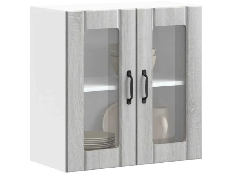 vidaXL Küchen-Hängeschrank mit Glastür Lucca Grau Sonoma Holzwerkstoff 853913< Küchenschränke