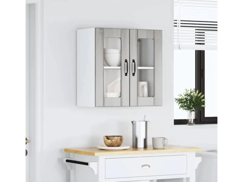 vidaXL Küchen-Hängeschrank mit Glastür Lucca Grau Sonoma Holzwerkstoff 853913< Küchenschränke
