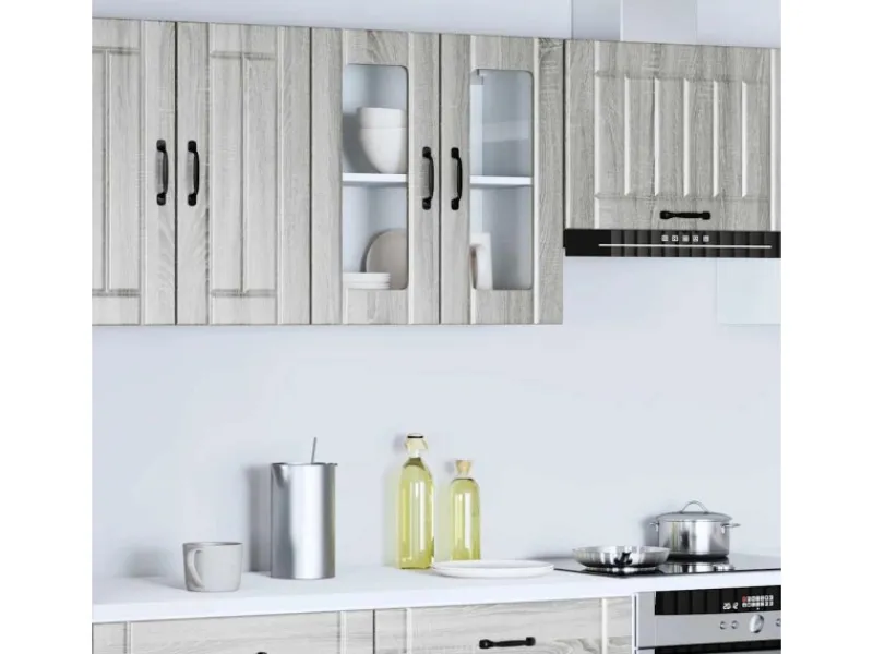 vidaXL Küchen-Hängeschrank mit Glastür Lucca Grau Sonoma Holzwerkstoff 853913< Küchenschränke