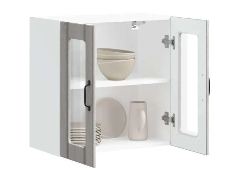 vidaXL Küchen-Hängeschrank mit Glastür Lucca Grau Sonoma Holzwerkstoff 853913< Küchenschränke