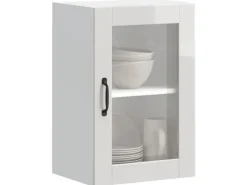vidaXL Küchen-Hängeschrank mit Glastür Porto Hochglanz-Weiß 854009< Küchenschränke