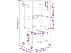 Outlet vidaXL Küchenwagen MONZA 48x40x90 cm Massivholz Kiefer Modell 4