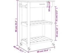 Hot vidaXL Küchenwagen MONZA 60x40x90 cm Massivholz Kiefer Modell 8