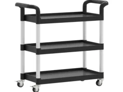 vidaXL Rollwagen mit 3 Etagen Schwarz 77x34x72 cm Aluminium< Servierwagen