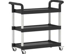 vidaXL Rollwagen mit 3 Etagen Schwarz 77x34x72 cm Aluminium< Servierwagen