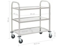 Servierwagen<vidaXL 3-Stufiger Servierwagen 96,5 x 55 x 90 cm Edelstahl