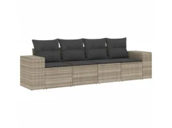 vidaXL 4-tlg Garten-Sofagarnitur mit Kissen Hellgrau Poly Rattan Modell 10< Kühlschränke