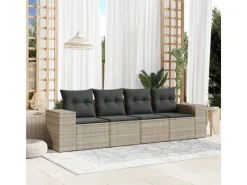 vidaXL 4-tlg Garten-Sofagarnitur mit Kissen Hellgrau Poly Rattan Modell 10< Kühlschränke