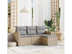 vidaXL 4-tlg Garten-Sofagarnitur mit Kissen Beige Poly Rattan Modell 75< Gefrierschränke