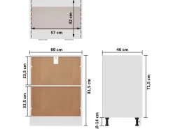 vidaXL Unterschrank Weiß 60x46x81,5 cm Holzwerkstoff< Töpfe