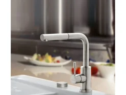 Villeroy & Boch Einhebelmischer<Küchenarmatur Steel Shower Hochdruck-Armatur Ausziehbare Brause Wassersparend Edelstahl Massiv