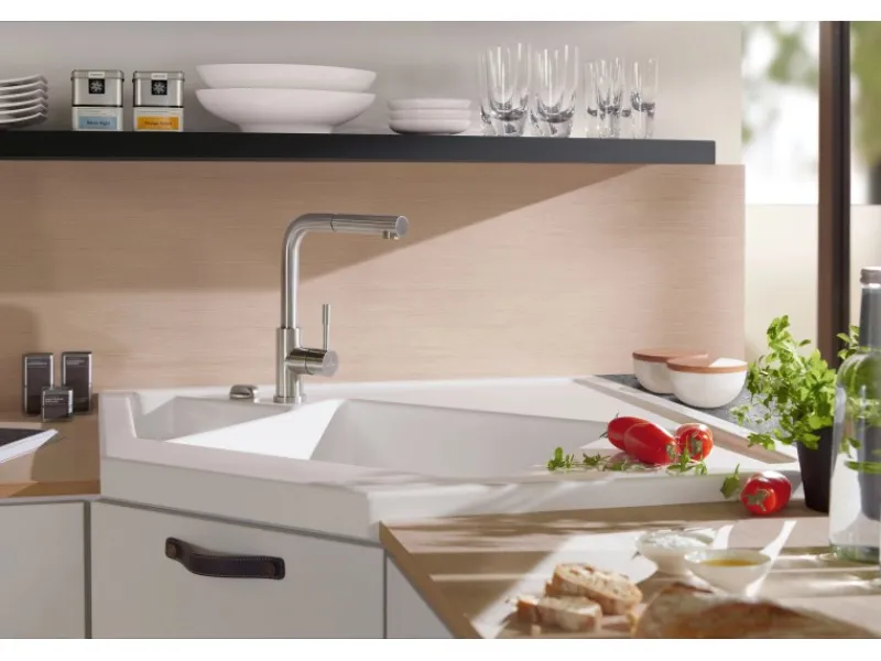 Villeroy & Boch Einhebelmischer<Küchenarmatur Steel Shower Hochdruck-Armatur Ausziehbare Brause Wassersparend Edelstahl Massiv