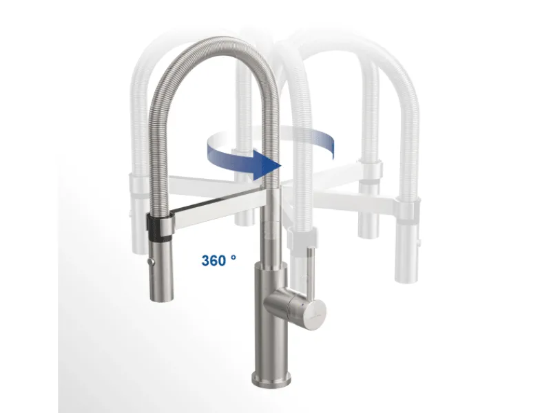 Villeroy & Boch Küchenarmatur Steel Expert Compact Hochdruck Armatur Umschaltfunktion Wassersparend Edelstahl Massiv< Einhebelmischer