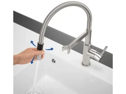 Villeroy & Boch Küchenarmatur Steel Expert Compact Hochdruck Armatur Umschaltfunktion Wassersparend Edelstahl Massiv< Einhebelmischer