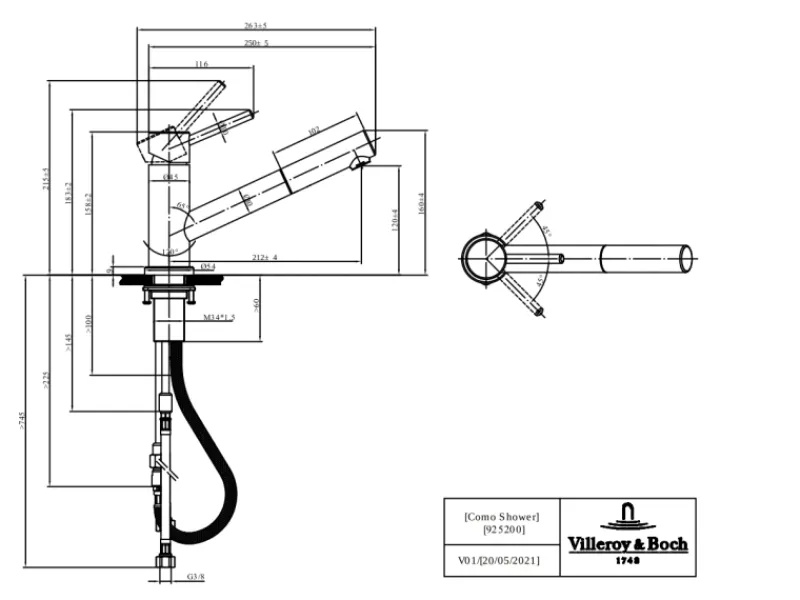 Villeroy & Boch Küchenarmatur Como Shower Hochdruck-Armatur Ausziehbare Brause Wassersparend Edelstahl Massiv< Einhebelmischer