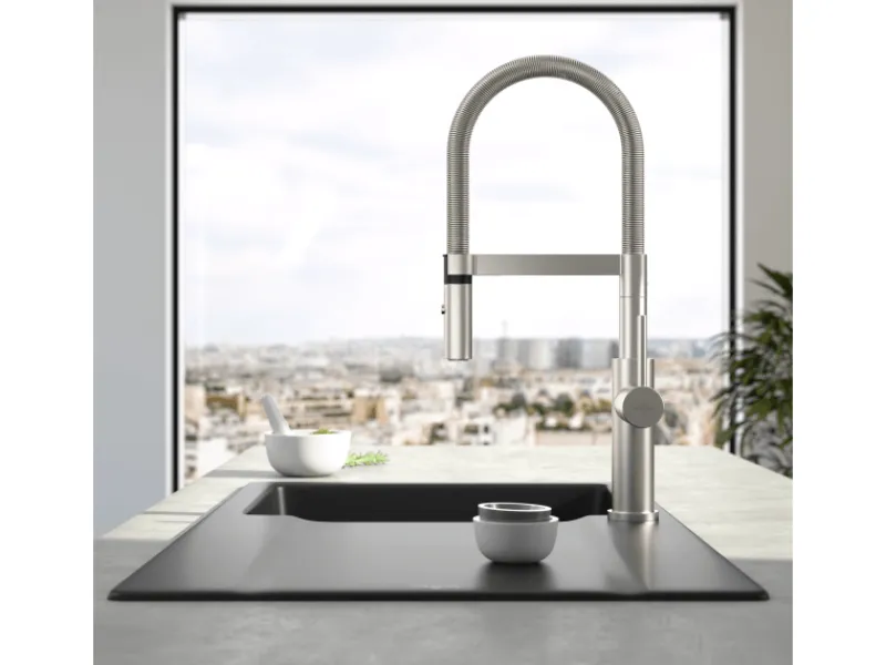 Villeroy & Boch Küchenarmatur Steel Expert 2-0 Hochdruck Armatur Umschaltfunktion Wassersparend Edelstahl Massiv< Einhebelmischer