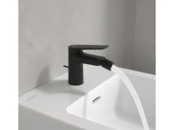 Villeroy & Boch Oasis Einhebel-Bidetarmatur mit Zugstange Keramikkartusch Wassersparend Auslaufhöhe 73mm Rund Matt Black< Einhebelmischer